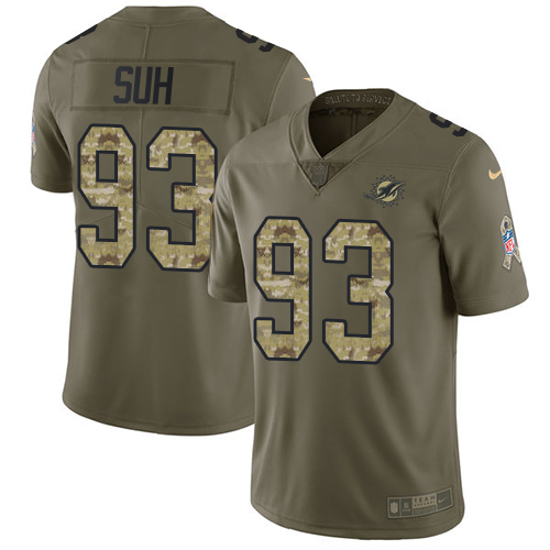Nike Dolphins #93 Ndamukong Suh Olive/Camo Youth Stitched NFL Limited Salute to Service Jersey